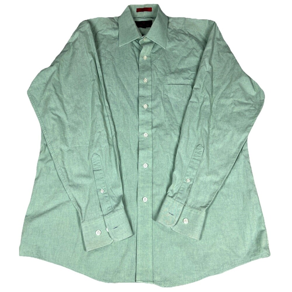 Vazzoni Lt. Green Solid Dress Shirt Mens Size 15.5 (34/35) Big/Tall 100% Cotton